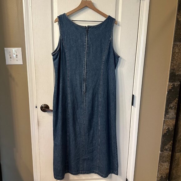 Expressions 1X 1XL VTG Y2K 90s Denim Maxi Dress Suede Leather Lace Up Slit Boho - Picture 8 of 9